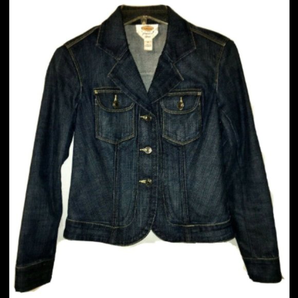 Talbots Denim Jean Jacket Sz 2P Stretch 3 Buttons Tailored Fit Tapered Waist - Picture 3 of 12
